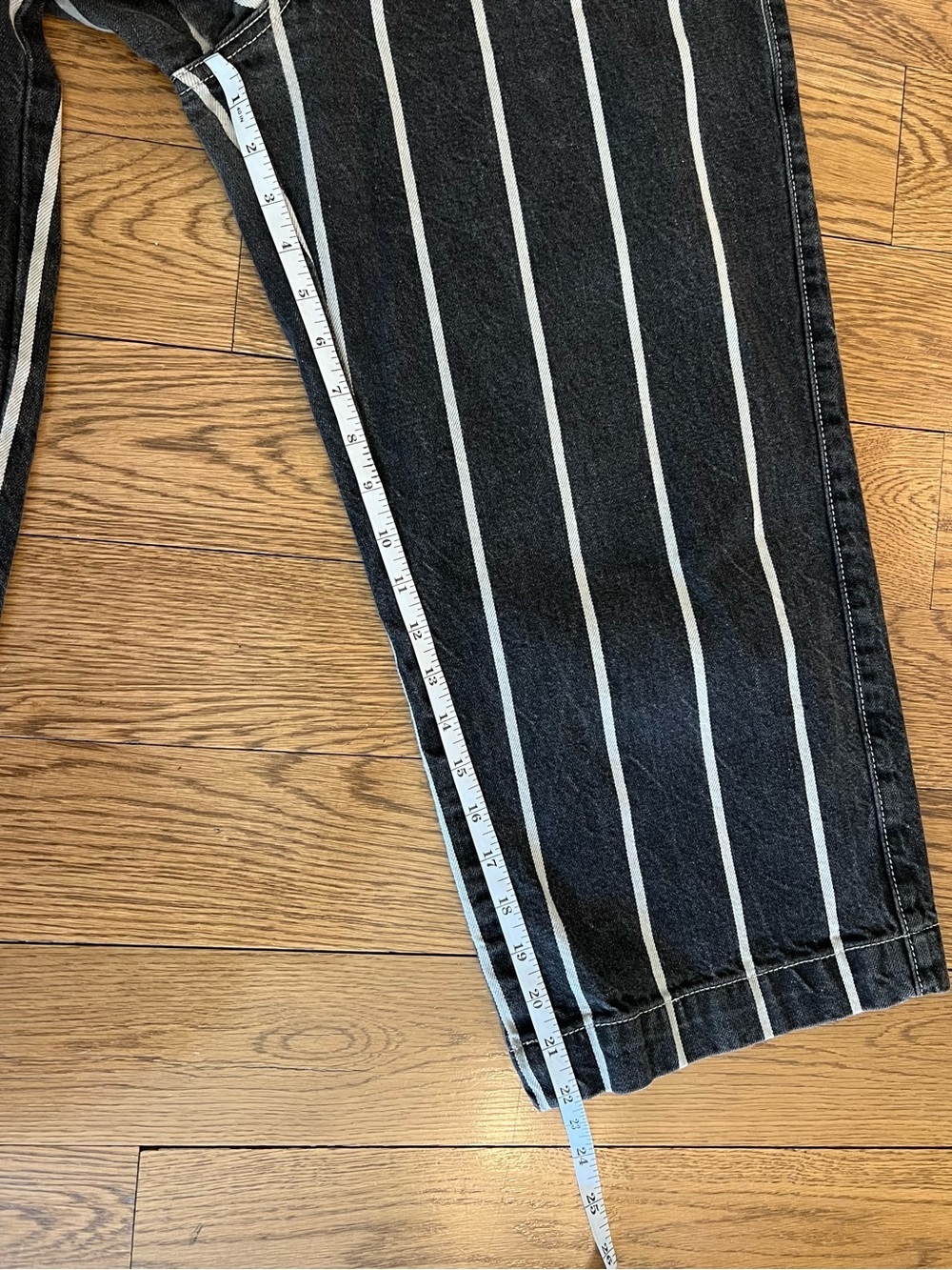 BDG Black High Waisted Cropped Jeans with White Vertical Stripes - Picture 10 of 13